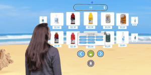 Woman looking at virtual shopping drink menu