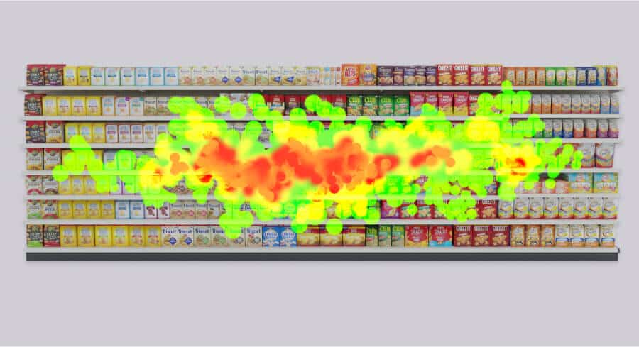 3D render of cracker aisle with eye tracking heat map