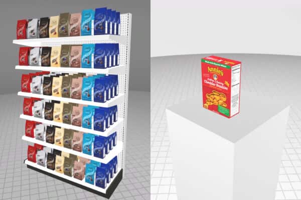 Virtual reality 3D showcase for standalone aisle or product