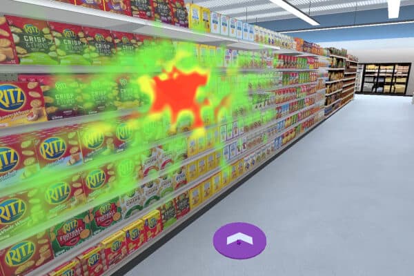 Eye-tracking heatmap from online research on grocery store cracker aisle