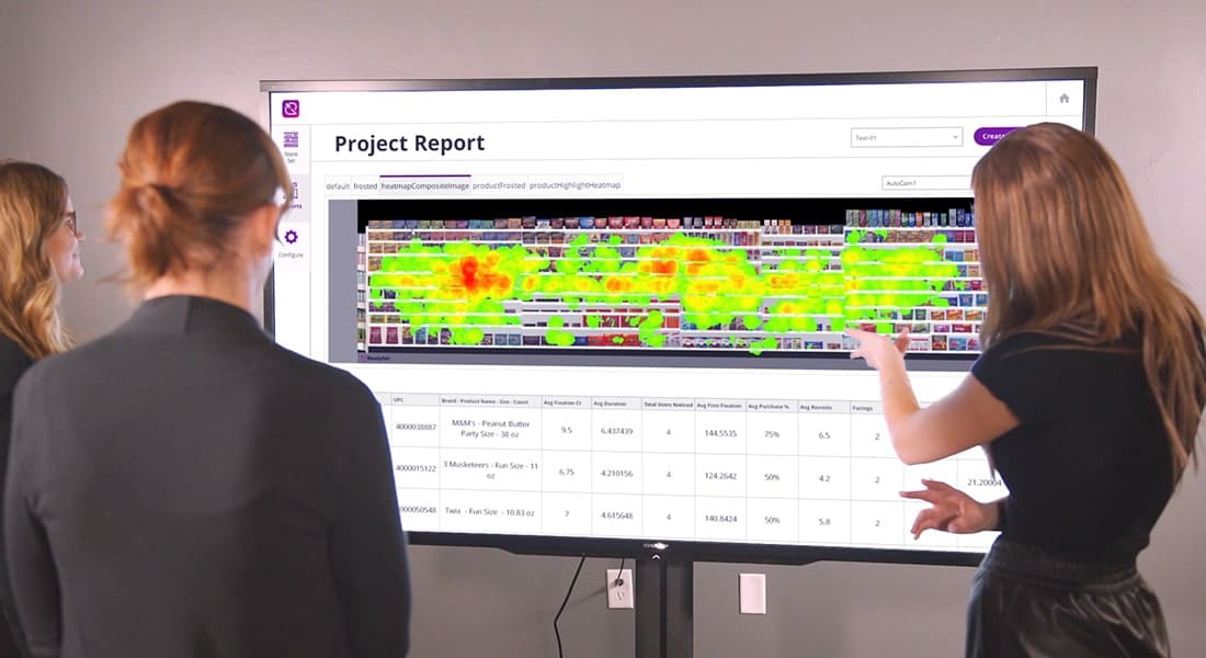 Executives examining a project report of an aisle heatmap