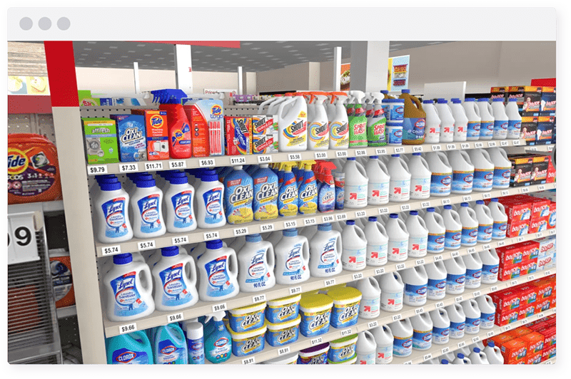 3D cleaning product planogram in virtual reality Target store