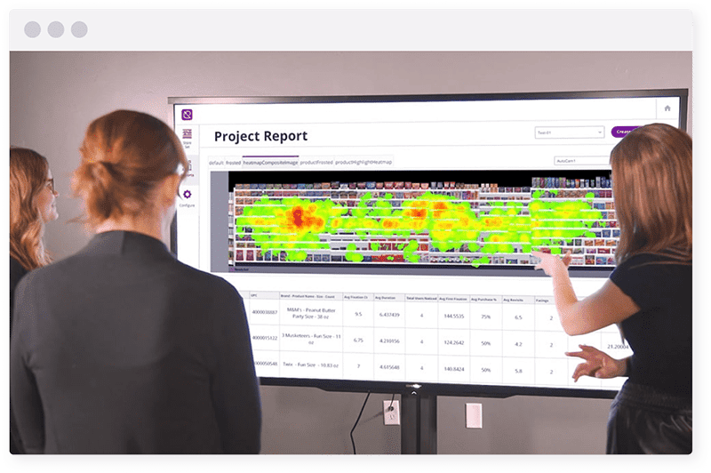 Executives examining a project report of an aisle heatmap