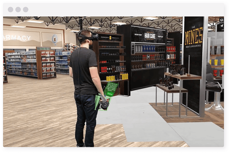Man shopping men's grooming aisle reinvention in virtual reality