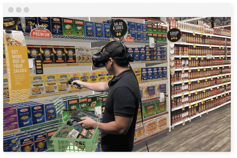 Man shopping for pasta in virtual reality