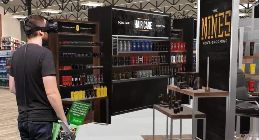 Virtual reality store with mens grooming products