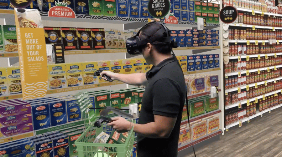 Man shopping for pasta in virtual reality