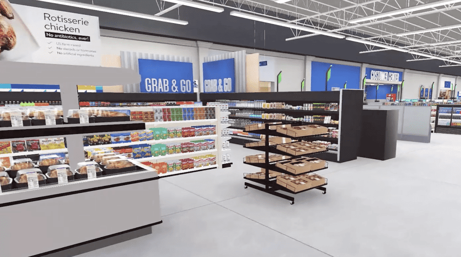 Virtual reality Walmart Grab & Go front end checkout area