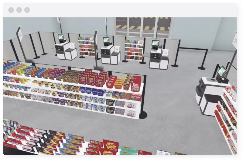 Virtual Reality Store Front End Grocery Checkout Queue Line