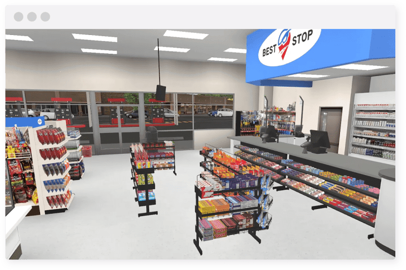 Virtual Reality Gas Station / Convenience Store Front End with Queue Line Checkout
