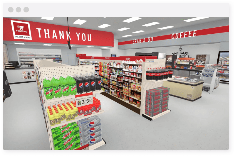 Virtual Reality Convenience Store / Gas Station Layout and Merchandising
