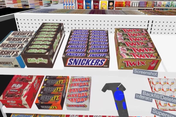 Category management merchandising front end candy layout in virtual reality