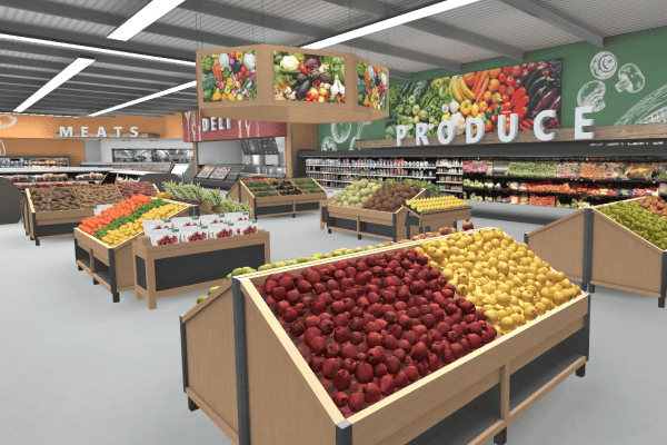 3D immersive virtual reality grocery store produce section