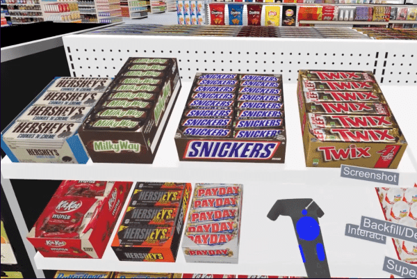 Virtual reality planogramming of grocery store front end candy layout
