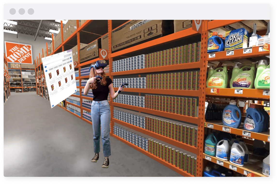 Woman creating a 3D planogram in Home Depot virtual reality store