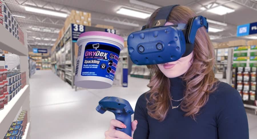 lady in headset demonstrating a virtual reality solution