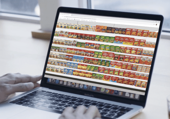 Person on laptop doing a ReadySet online shopper research shelf cracker study